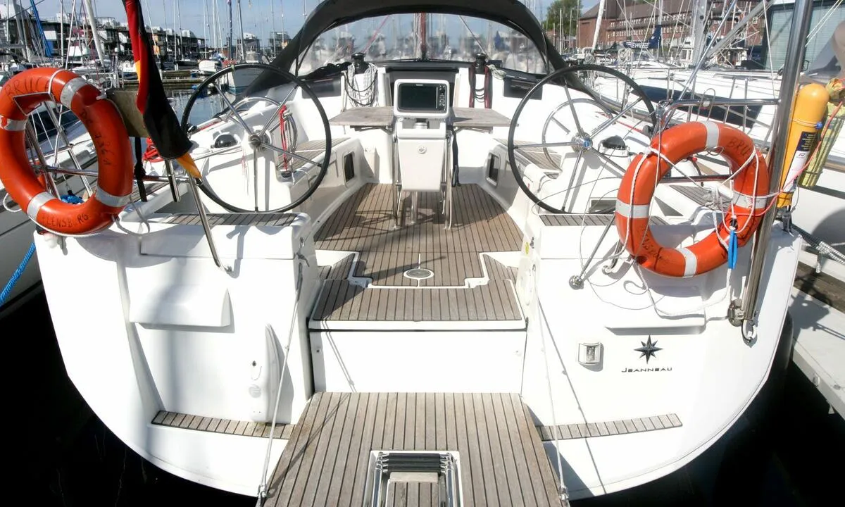 Exterior view of Chuck, a Jeanneau Sun Odyssey 439 sailboat at Flensburg, Germany