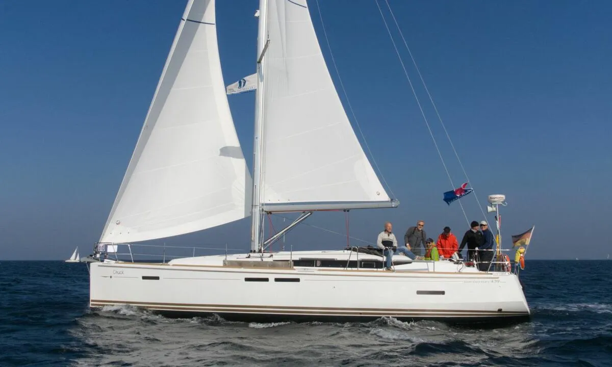 Exterior view of Chuck, a Jeanneau Sun Odyssey 439 sailboat at Flensburg, Germany