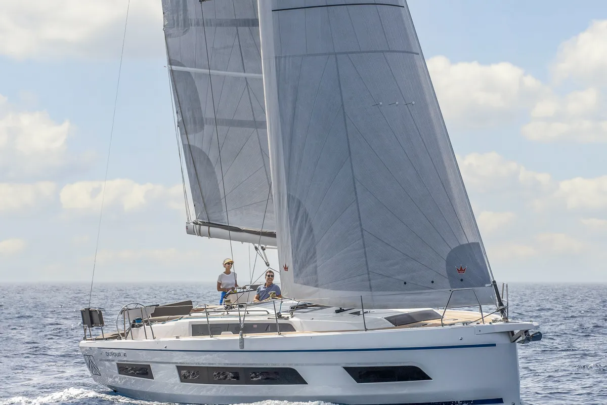 Exterior view of Asteria, a Dufour 41 sailboat at Nieuwpoort, Belgium