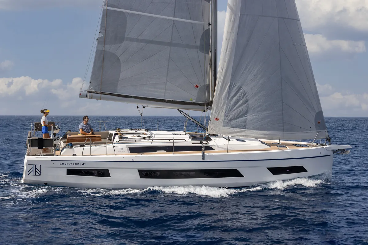Exterior view of Asteria, a Dufour 41 sailboat at Nieuwpoort, Belgium