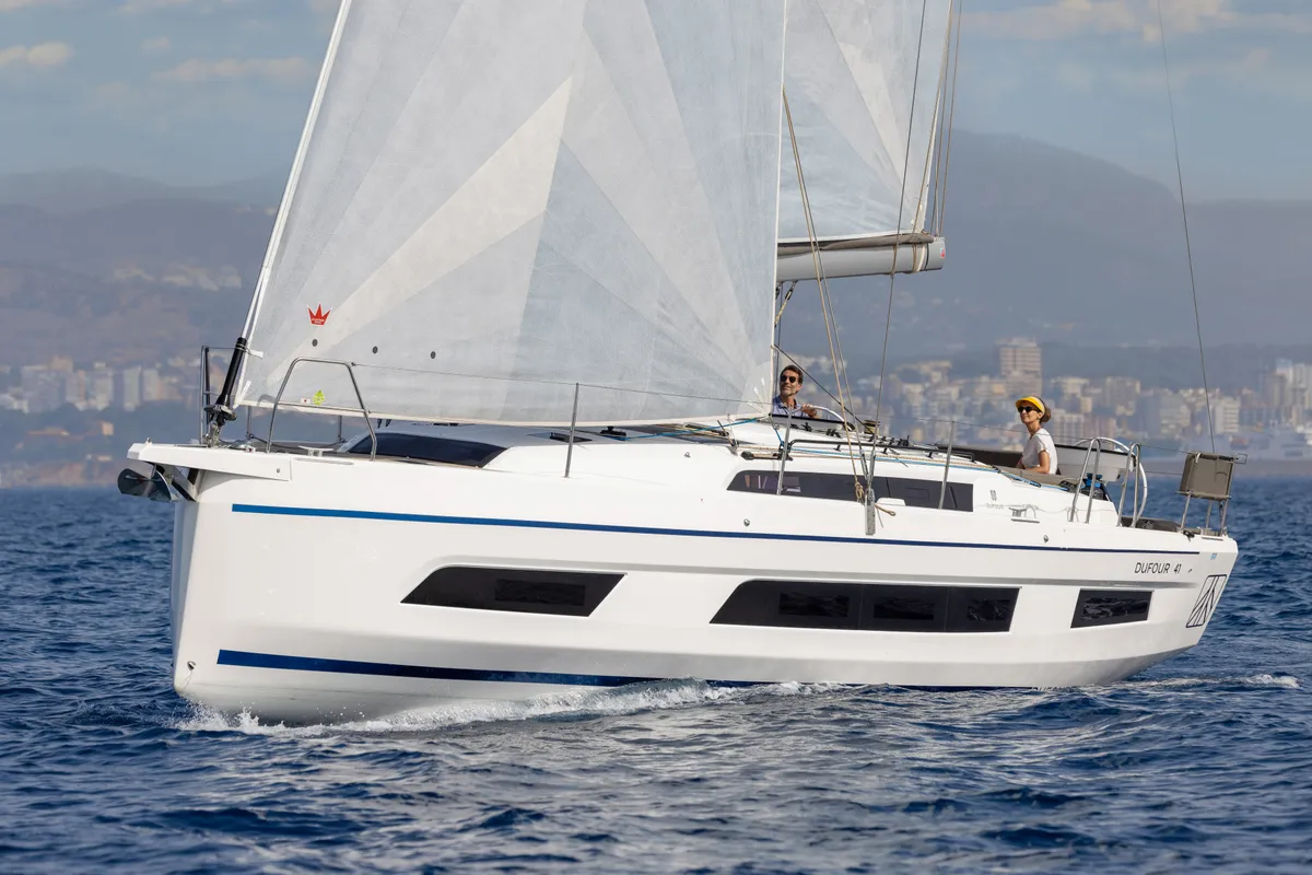 Exterior view of Asteria, a Dufour 41 sailboat at Nieuwpoort, Belgium