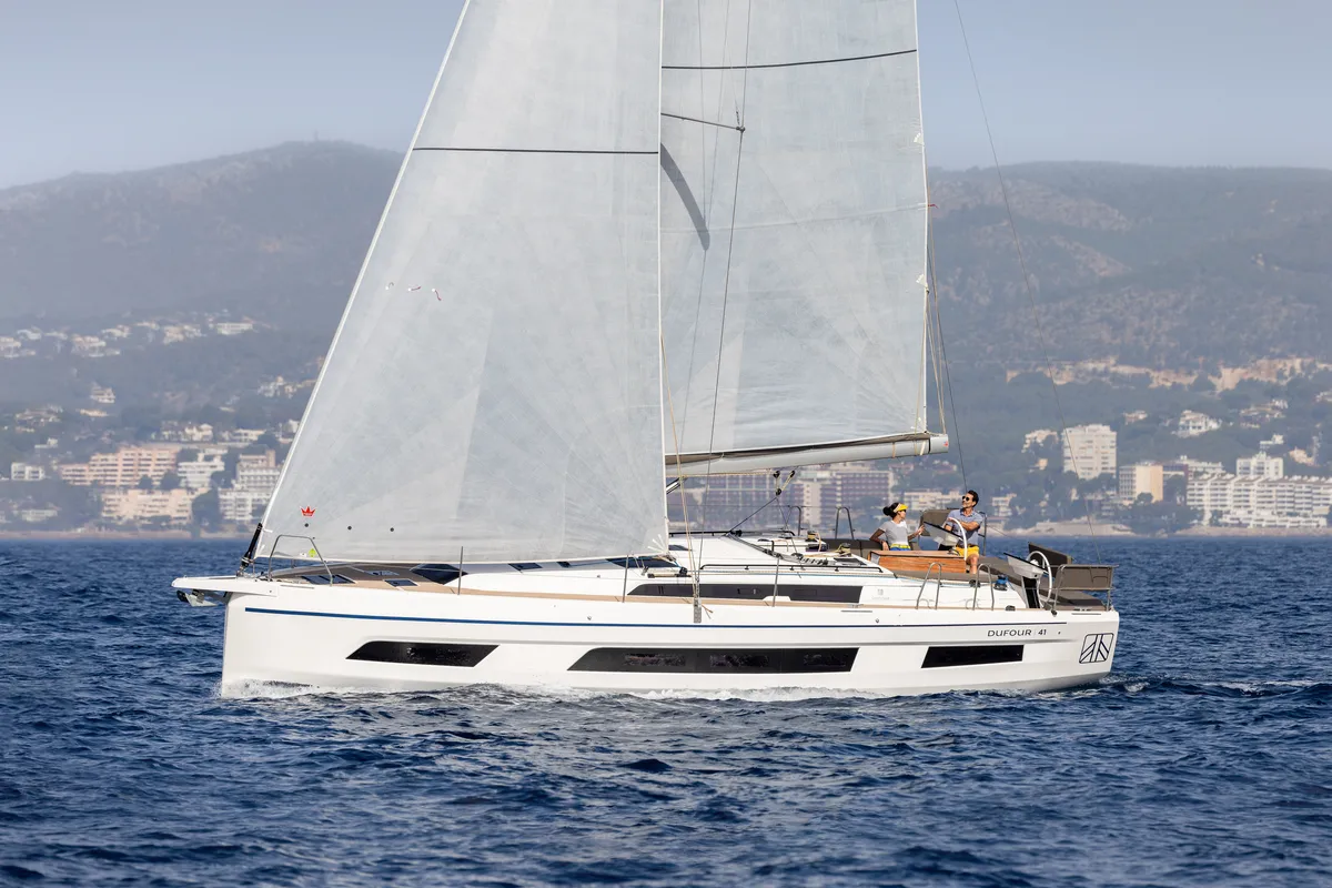 Exterior view of Asteria, a Dufour 41 sailboat at Nieuwpoort, Belgium