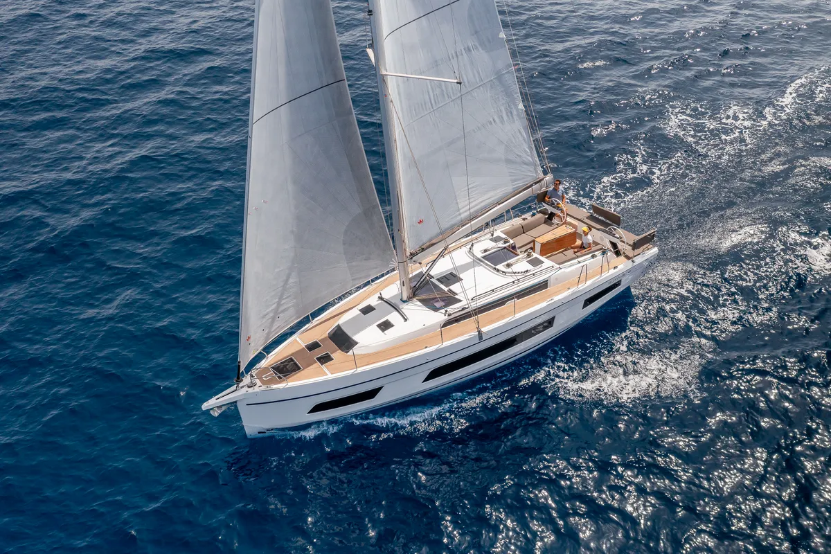 Exterior view of Asteria, a Dufour 41 sailboat at Nieuwpoort, Belgium