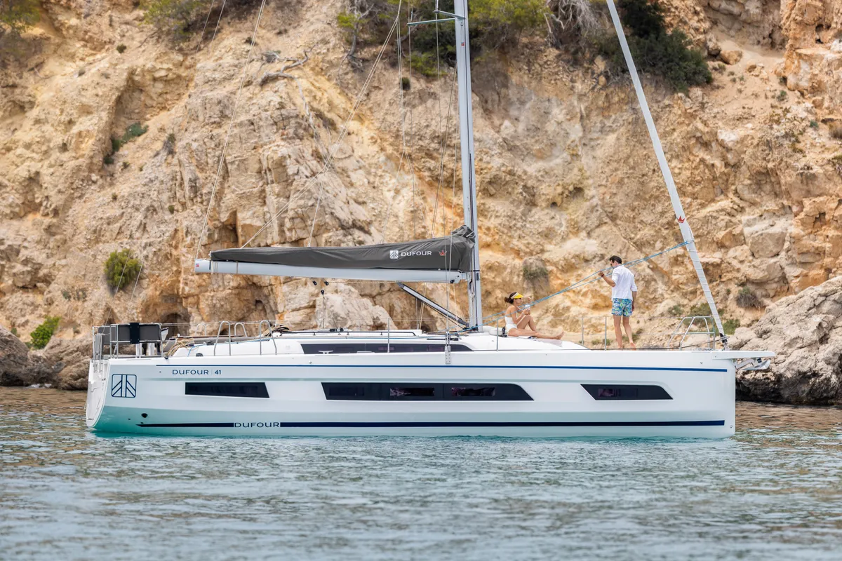 Exterior view of Asteria, a Dufour 41 sailboat at Nieuwpoort, Belgium