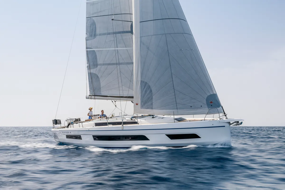 Exterior view of Asteria, a Dufour 41 sailboat at Nieuwpoort, Belgium