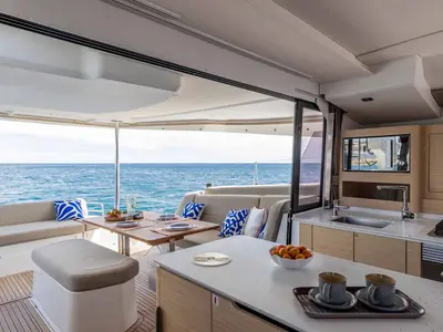 Galley of Makatea, a Fountaine Pajot FP 44 Quatuor catamaran at Grad Trogir, Croatia