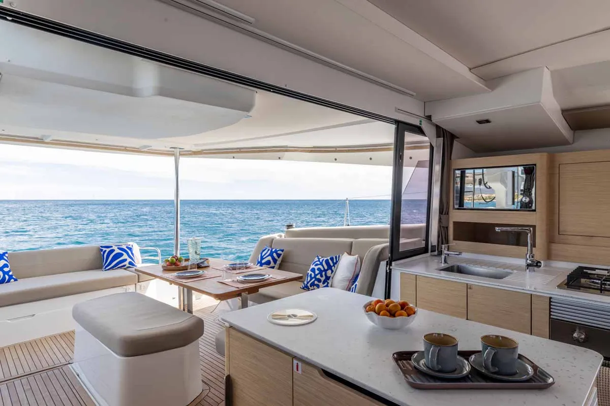 Galley of Makatea, a Fountaine Pajot FP 44 Quatuor catamaran at Grad Trogir, Croatia