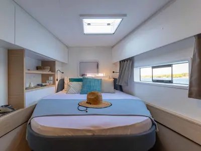 Cabin on Makatea, a Fountaine Pajot FP 44 Quatuor catamaran at Grad Trogir, Croatia