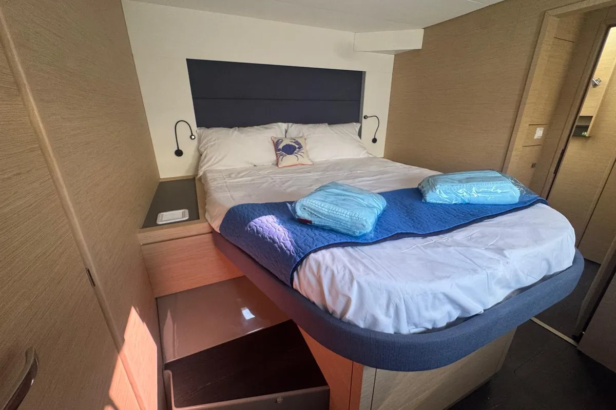 Cabin on Amia, a Fountaine Pajot Tanna 47 catamaran at Tonnarella, Italy