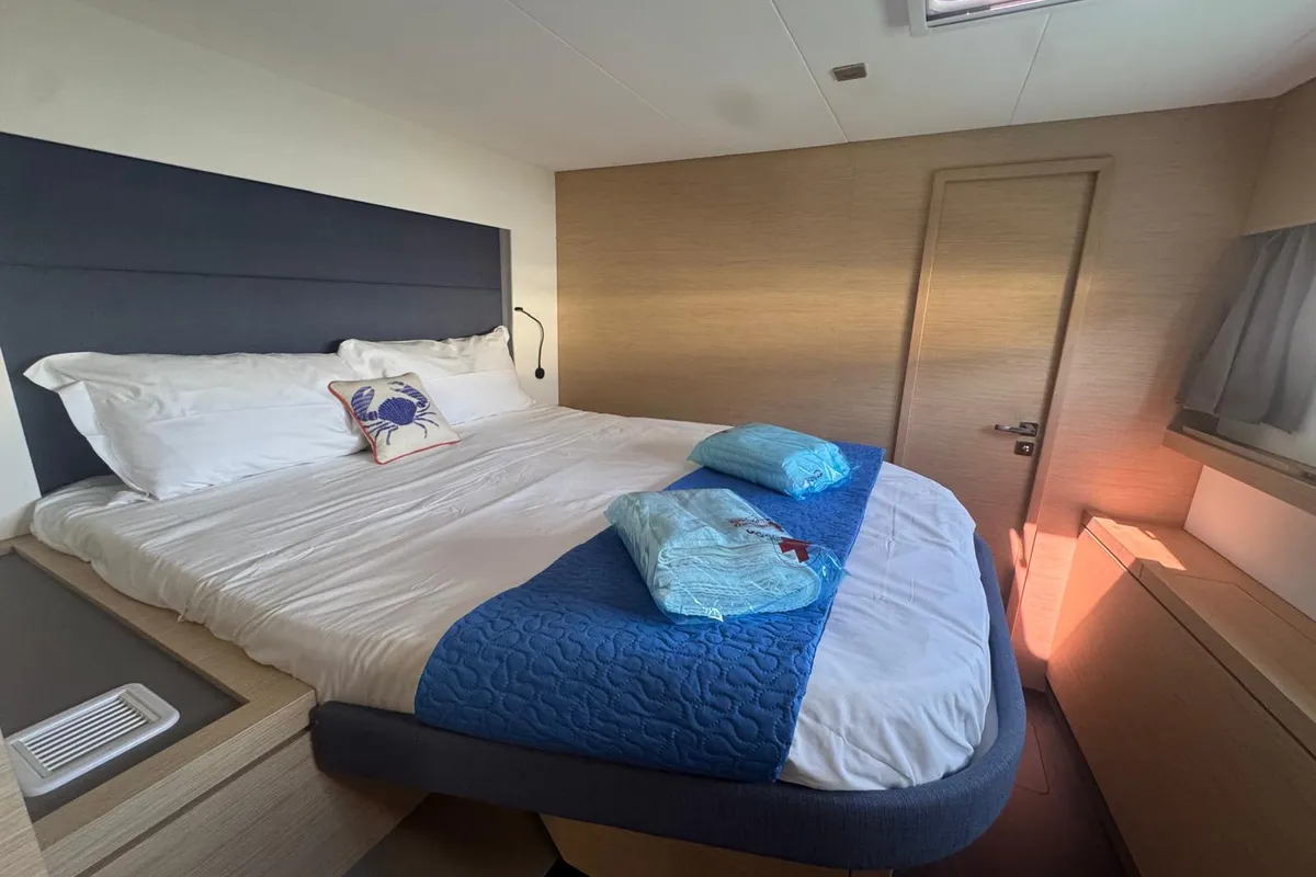 Cabin on Amia, a Fountaine Pajot Tanna 47 catamaran at Tonnarella, Italy
