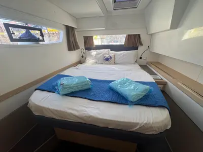 Cabin on Amia, a Fountaine Pajot Tanna 47 catamaran at Tonnarella, Italy