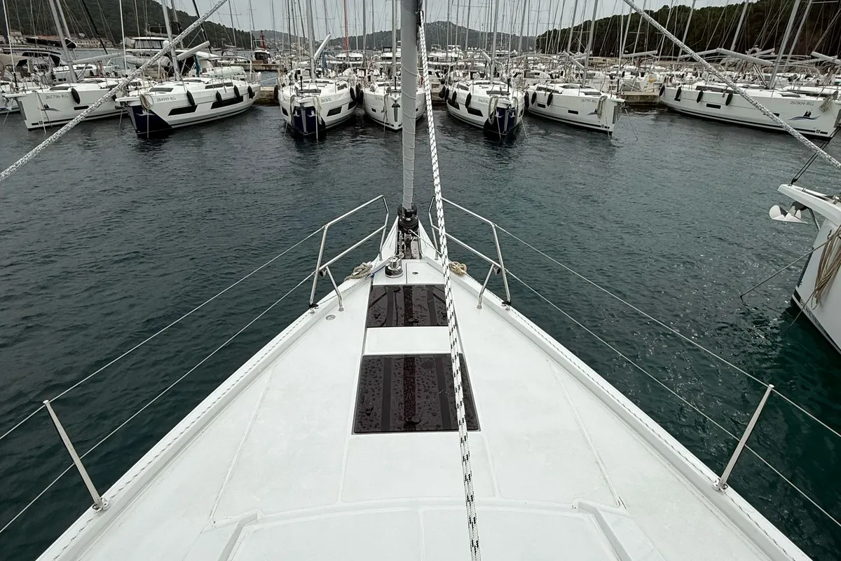 Deck of Amari, a Hanse 460 sailboat at Rogoznica, Croatia