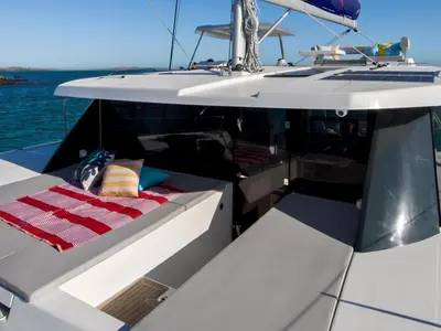 Deck of Moorings 4200/3 Club, a Leopard 42 catamaran at Nassau, Bahamas