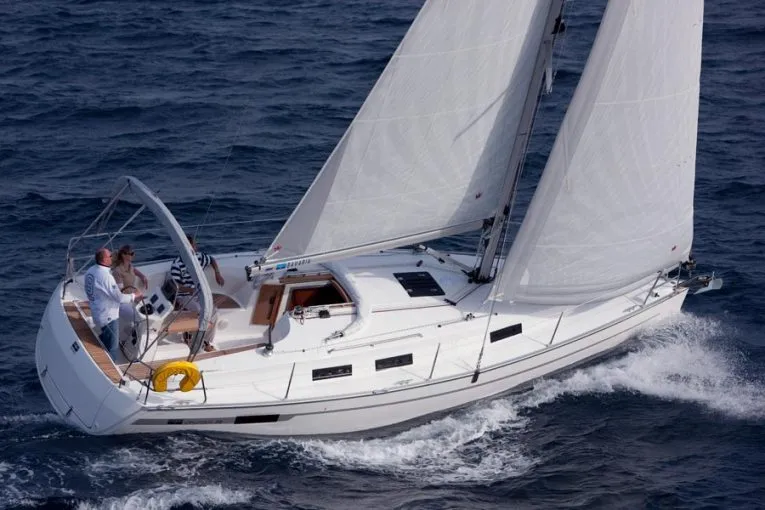 Exterior view of Sax, a Bavaria Cruiser 32 sailboat at Grad Trogir, Croatia