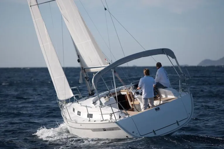Exterior view of Sax, a Bavaria Cruiser 32 sailboat at Grad Trogir, Croatia