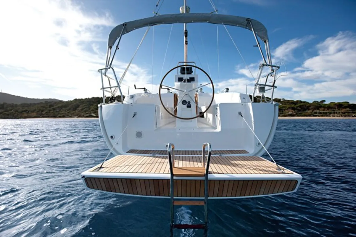 Exterior view of Sax, a Bavaria Cruiser 32 sailboat at Grad Trogir, Croatia