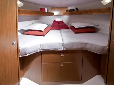 Cabin on Sax, a Bavaria Cruiser 32 sailboat at Grad Trogir, Croatia