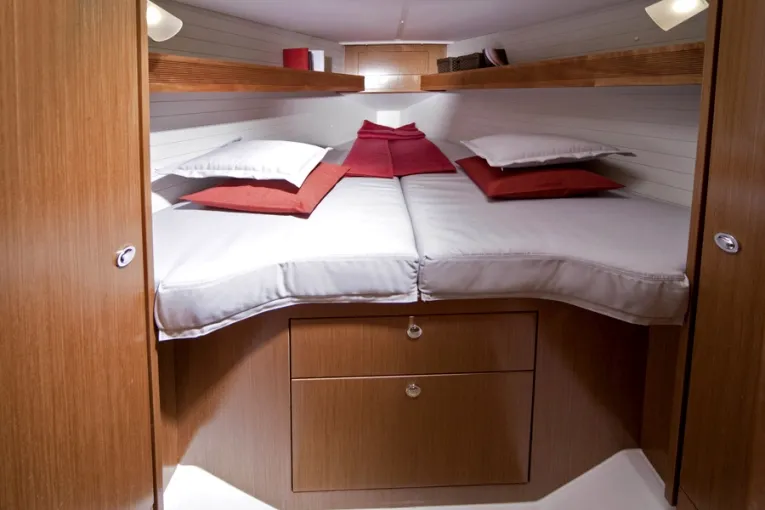 Cabin on Sax, a Bavaria Cruiser 32 sailboat at Grad Trogir, Croatia