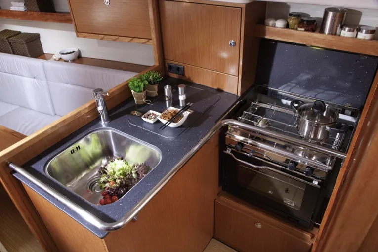 Galley of Sax, a Bavaria Cruiser 32 sailboat at Grad Trogir, Croatia