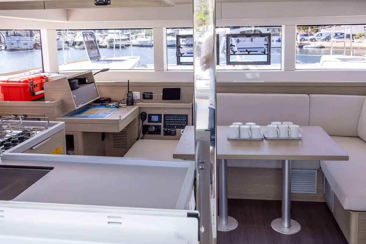 Salon of Beluga, a Lagoon 40 catamaran at Primošten, Croatia