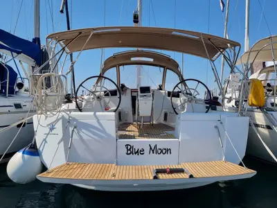 Cockpit of Blue Moon, a Jeanneau Sun Odyssey 449 sailboat at Grad Pula, Croatia