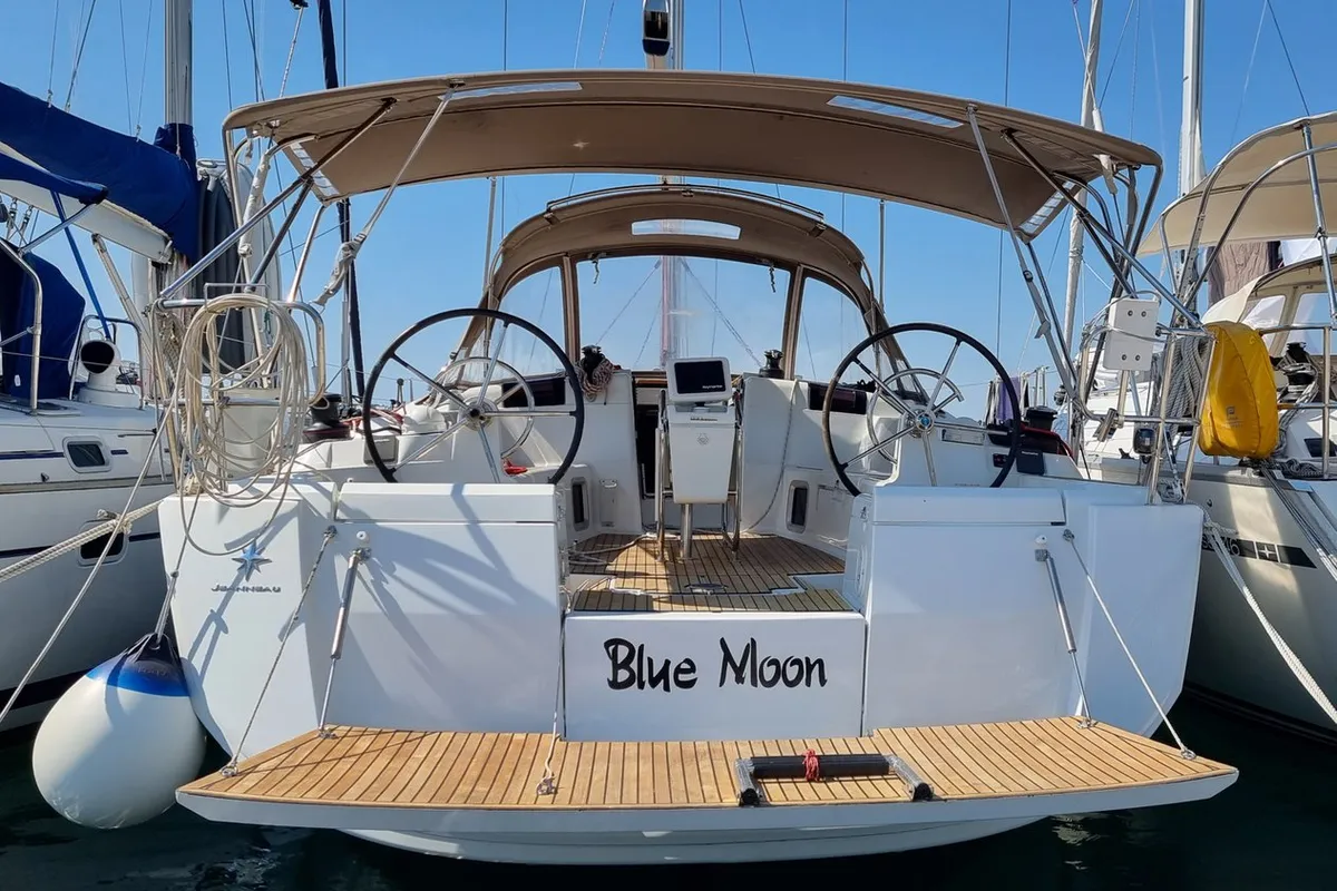 Cockpit of Blue Moon, a Jeanneau Sun Odyssey 449 sailboat at Grad Pula, Croatia