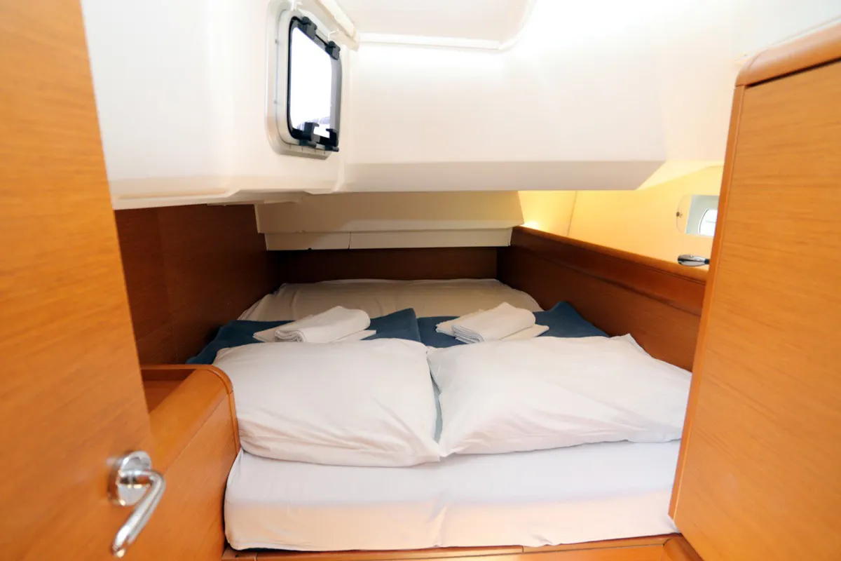 Cabin on Blue Moon, a Jeanneau Sun Odyssey 449 sailboat at Grad Pula, Croatia