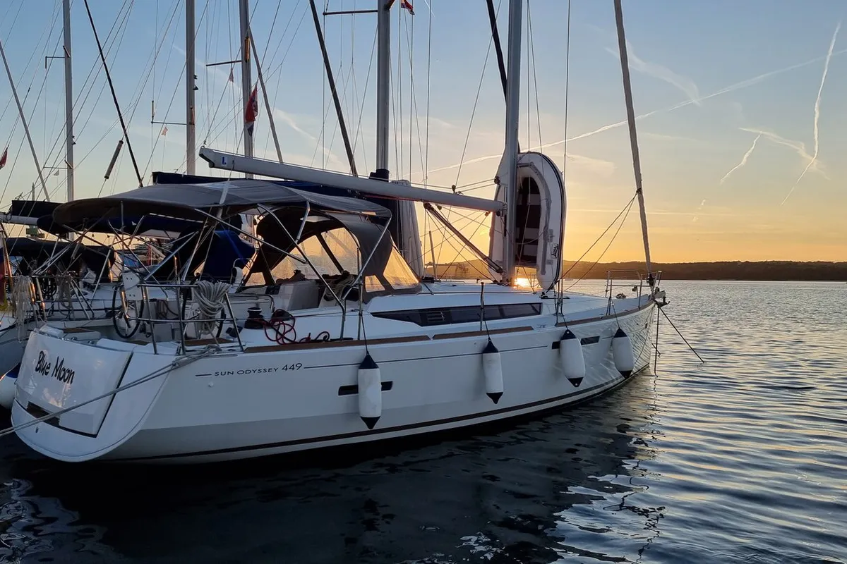 Exterior view of Blue Moon, a Jeanneau Sun Odyssey 449 sailboat at Grad Pula, Croatia