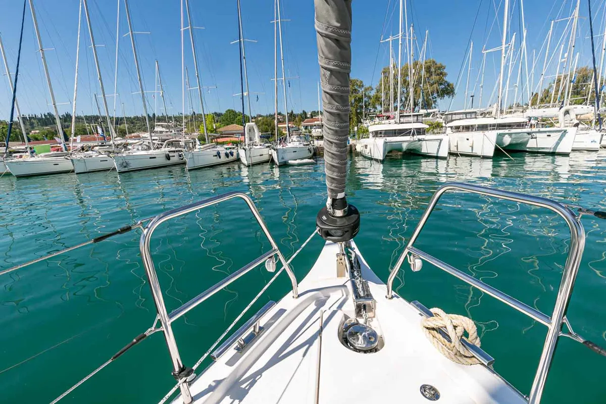 Deck of Ironic, a Bavaria C42 sailboat at Municipal Unit of Lefkada, Greece
