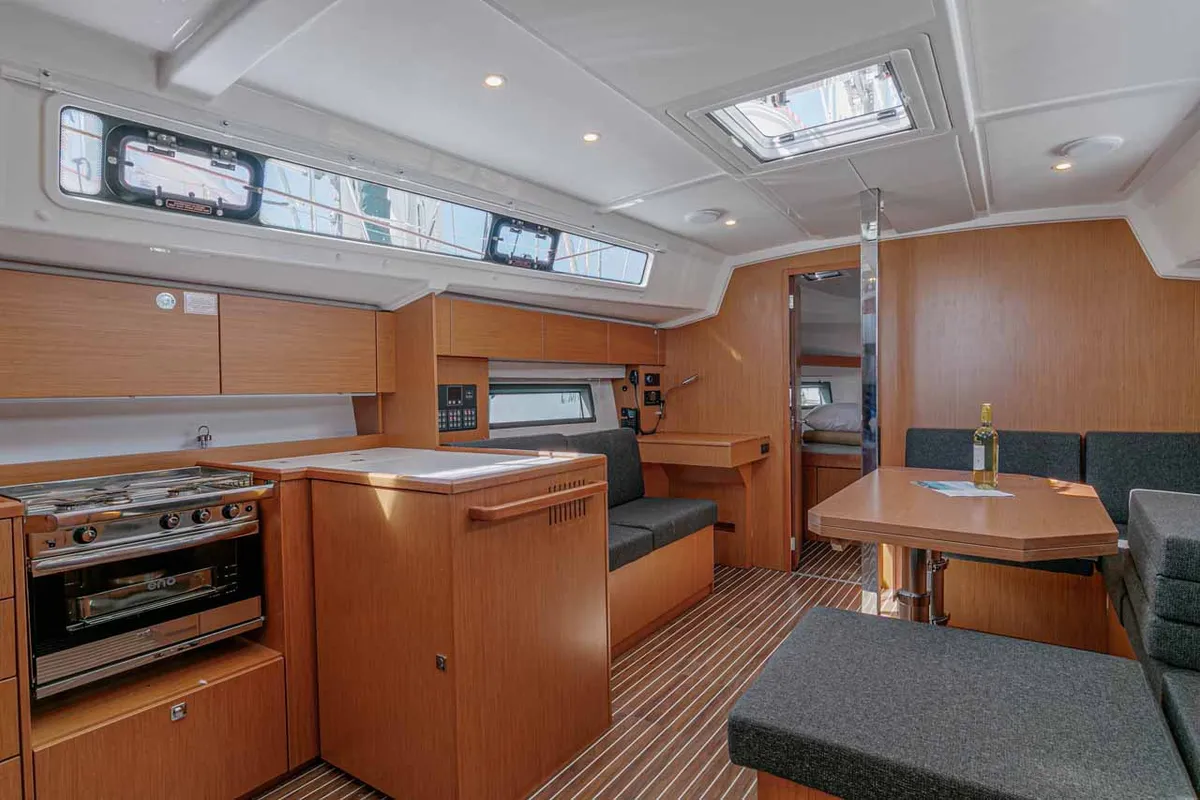 Galley of Ironic, a Bavaria C42 sailboat at Municipal Unit of Lefkada, Greece