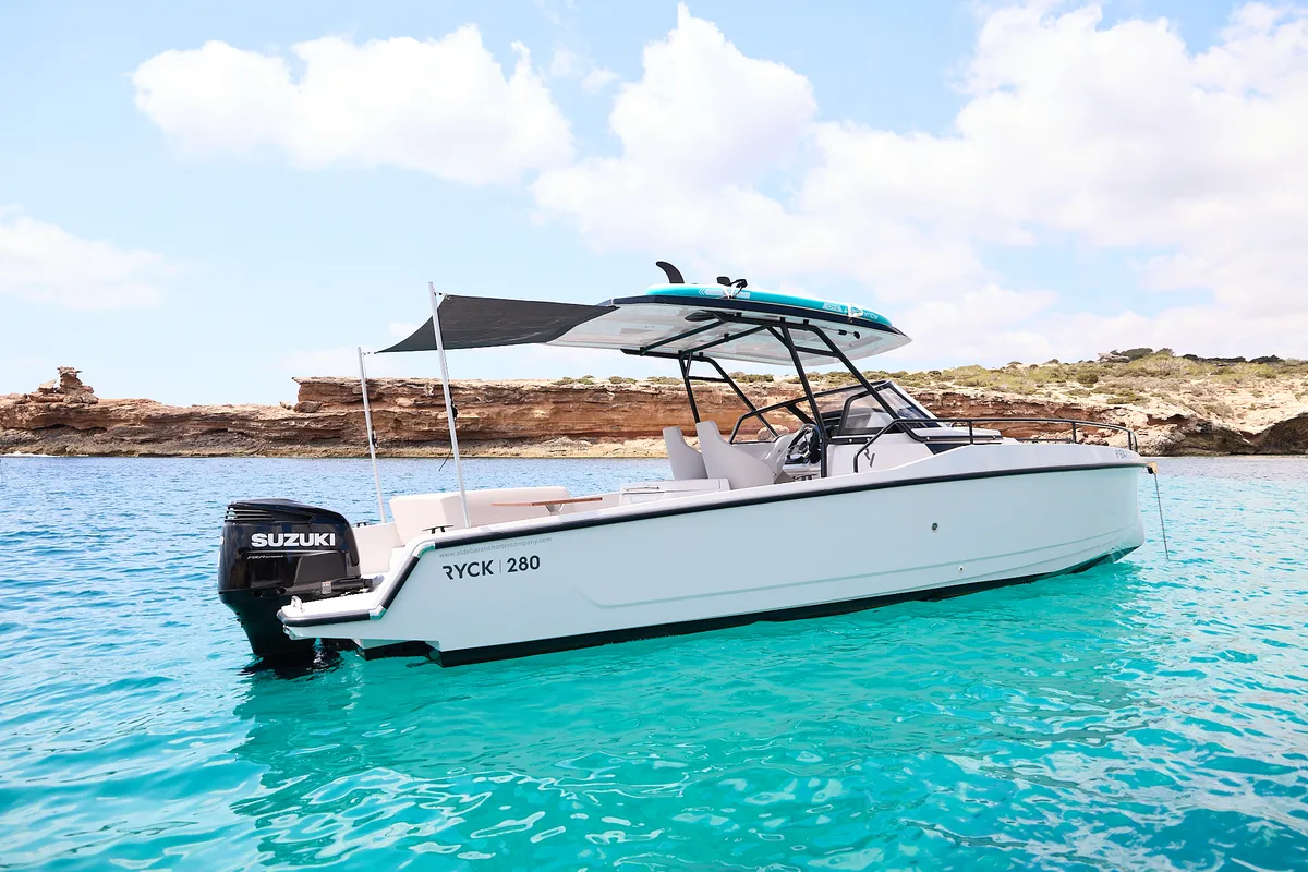 Exterior view of Gulet Ryck 280, a motorboat at Ibiza, Spain