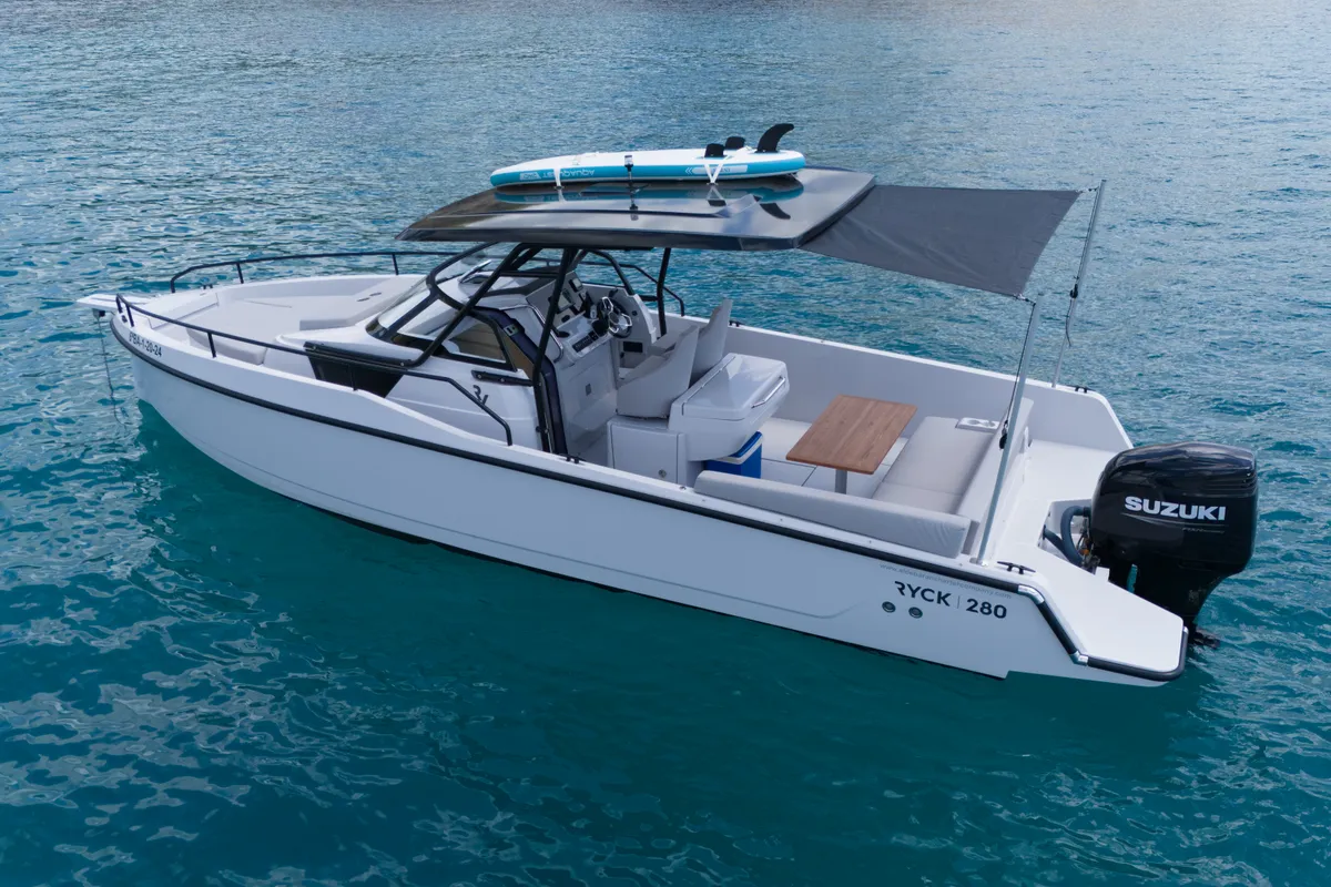 Exterior view of Gulet Ryck 280, a motorboat at Ibiza, Spain