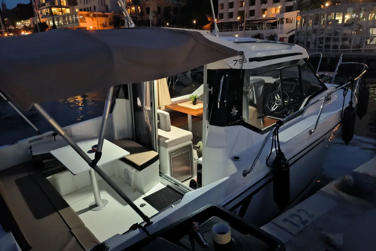 Exterior view of Classic, a Jeanneau Merry Fisher 795 motorboat at Grad Opatija, Croatia