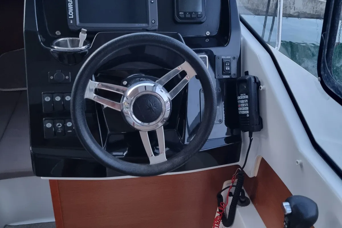 Cockpit of Classic, a Jeanneau Merry Fisher 795 motorboat at Grad Opatija, Croatia