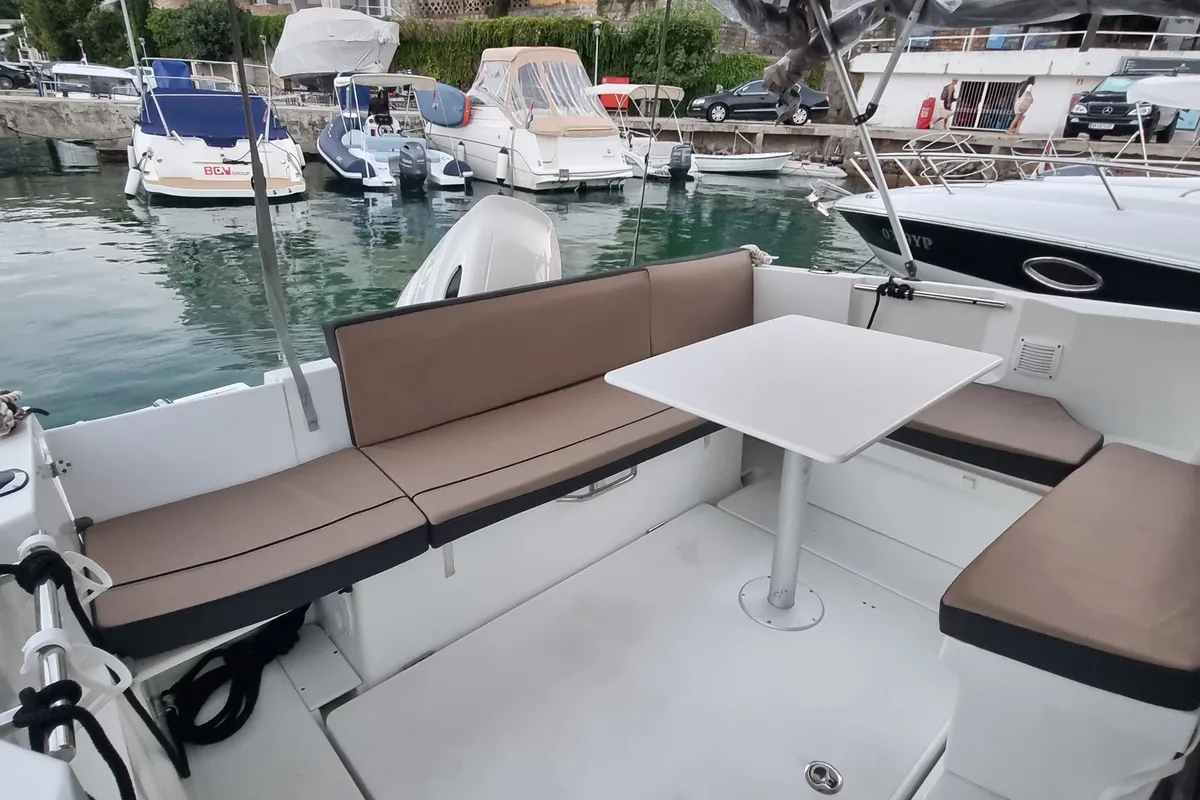 Deck of Classic, a Jeanneau Merry Fisher 795 motorboat at Grad Opatija, Croatia