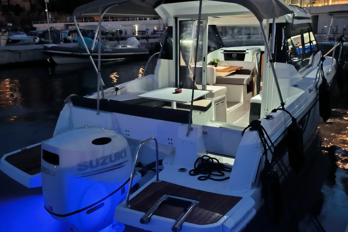 Exterior view of Classic, a Jeanneau Merry Fisher 795 motorboat at Grad Opatija, Croatia
