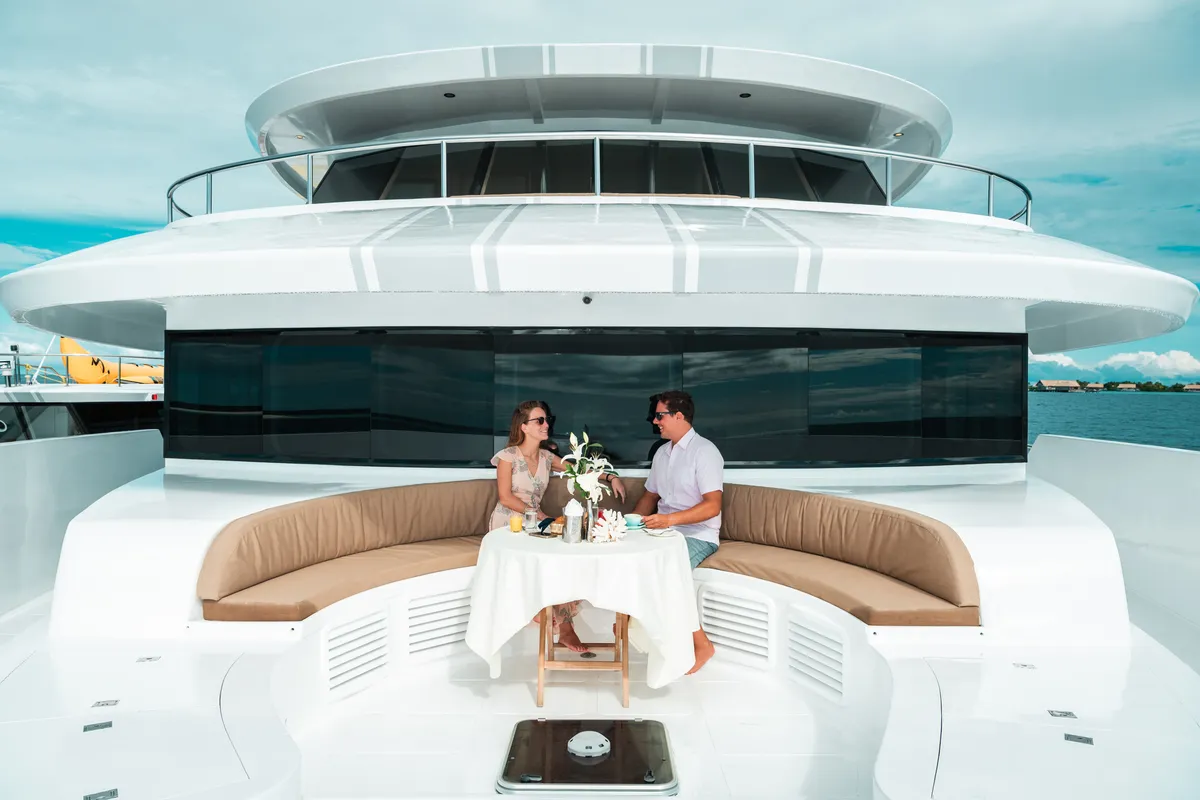 Deck of Alice, a Gulet Luxury Motor Yacht sailboat at Malé, Maldives