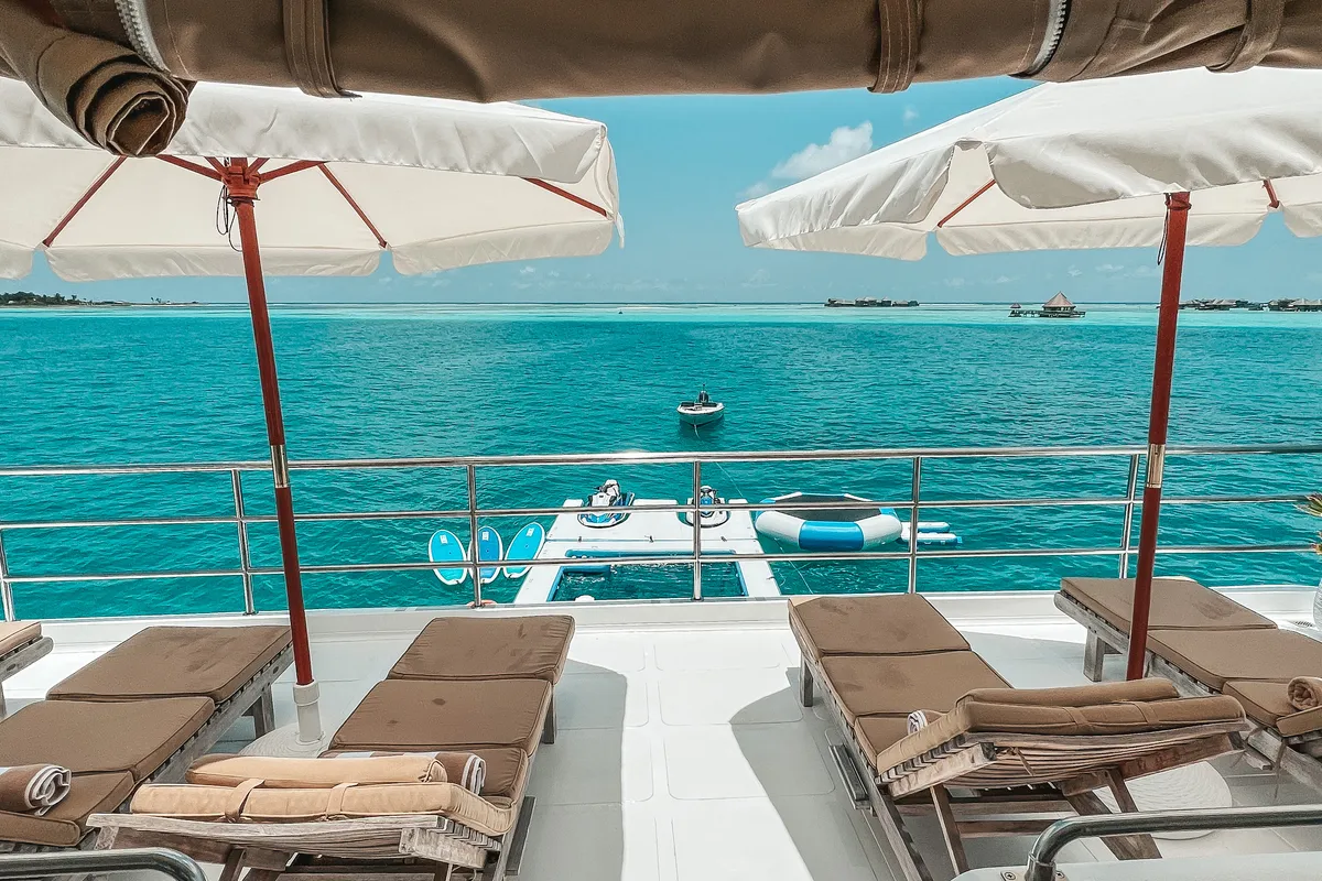 Deck of Alice, a Gulet Luxury Motor Yacht sailboat at Malé, Maldives