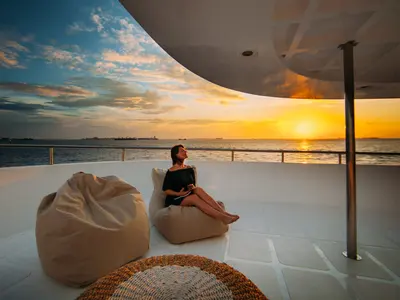 Deck of Alice, a Gulet Luxury Motor Yacht sailboat at Malé, Maldives