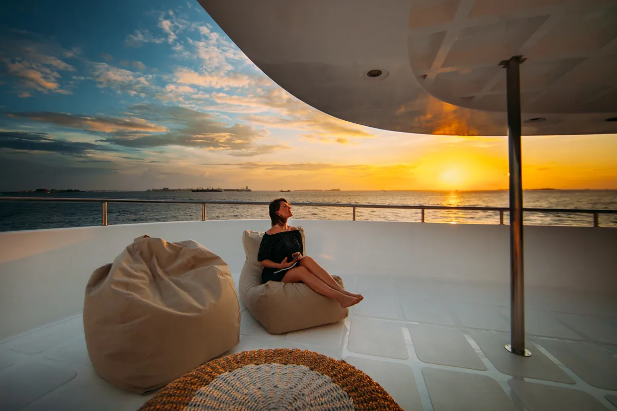 Deck of Alice, a Gulet Luxury Motor Yacht sailboat at Malé, Maldives