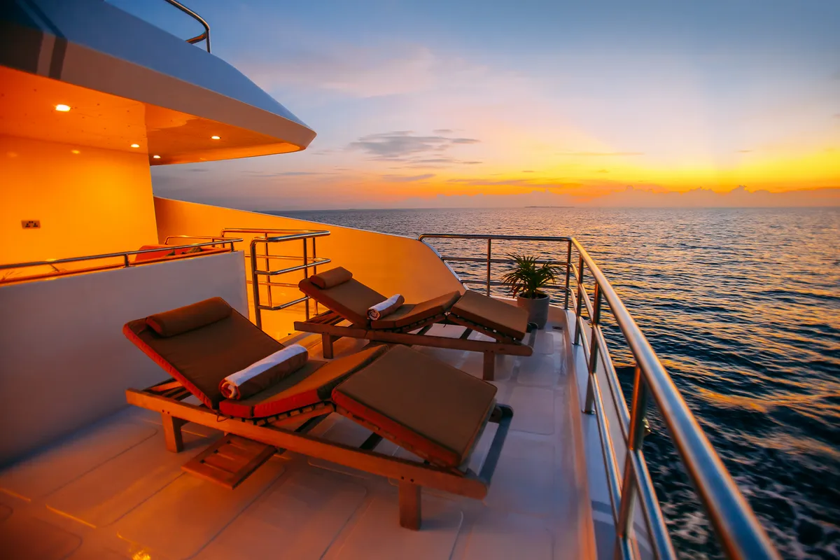 Deck of Alice, a Gulet Luxury Motor Yacht sailboat at Malé, Maldives