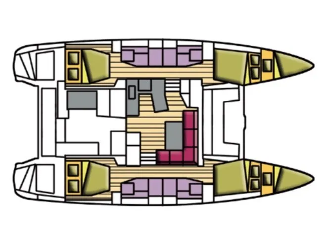 Floor plan of Coronide, a Lagoon 42 catamaran at Olbia, Italy