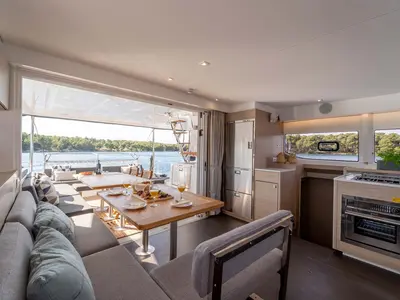 Salon of La Perla, a Lagoon 43 catamaran at Grad Šibenik, Croatia