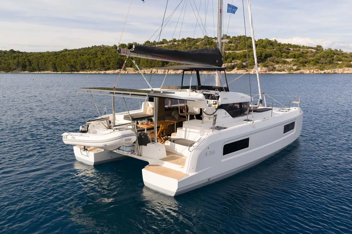 Exterior view of Mare Amore, a Lagoon 38 catamaran at Grad Šibenik, Croatia