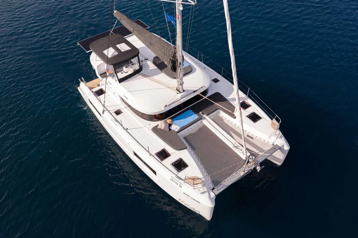 Exterior view of Mare Amore, a Lagoon 38 catamaran at Grad Šibenik, Croatia