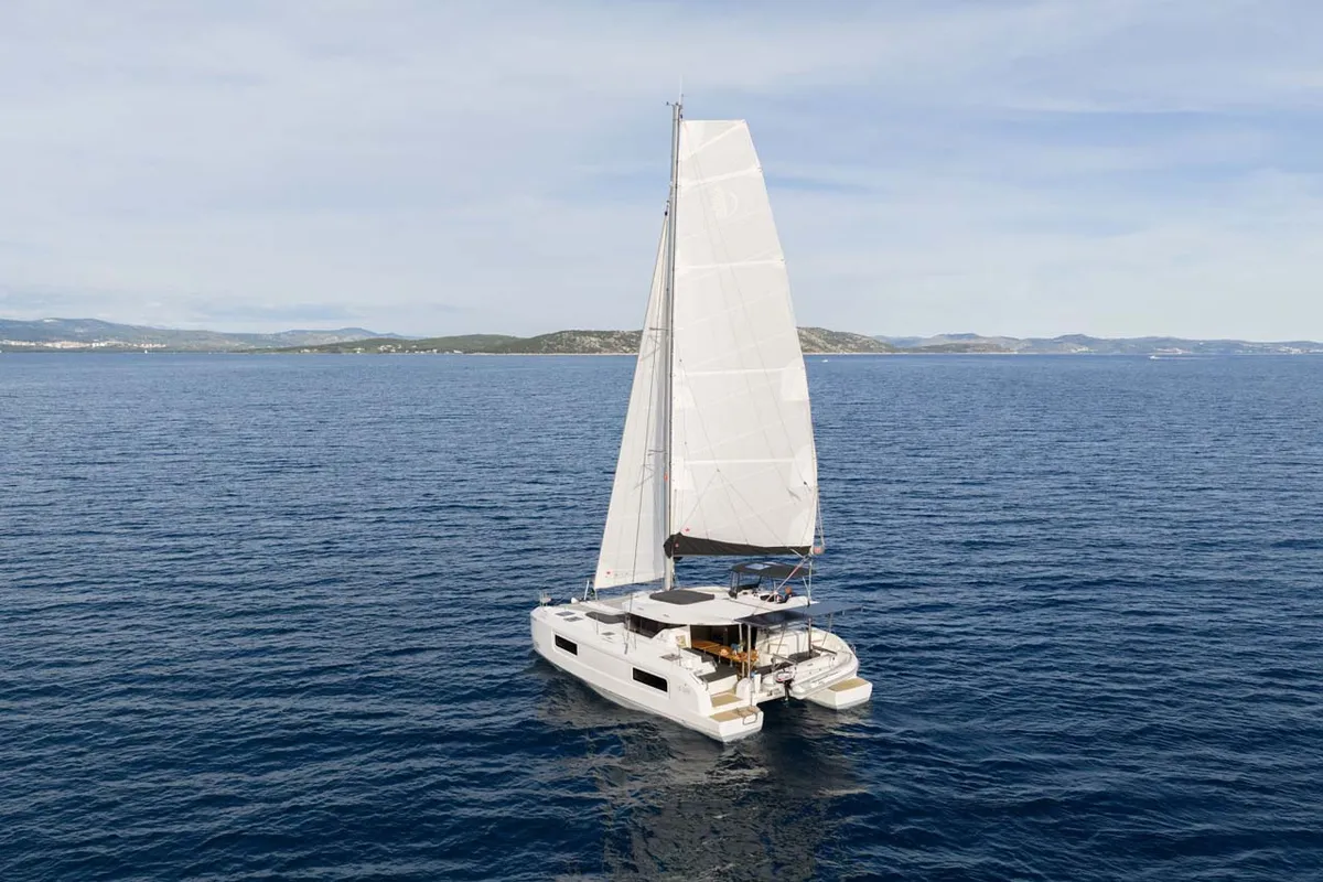 Exterior view of Mare Amore, a Lagoon 38 catamaran at Grad Šibenik, Croatia