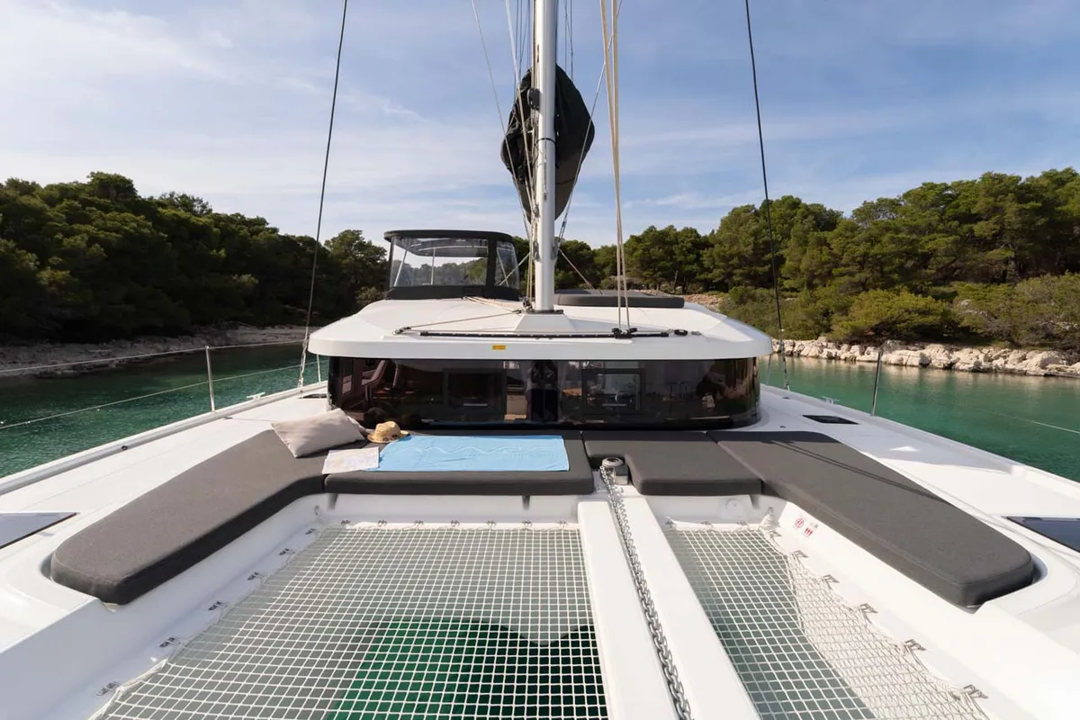 Deck of Mare Amore, a Lagoon 38 catamaran at Grad Šibenik, Croatia