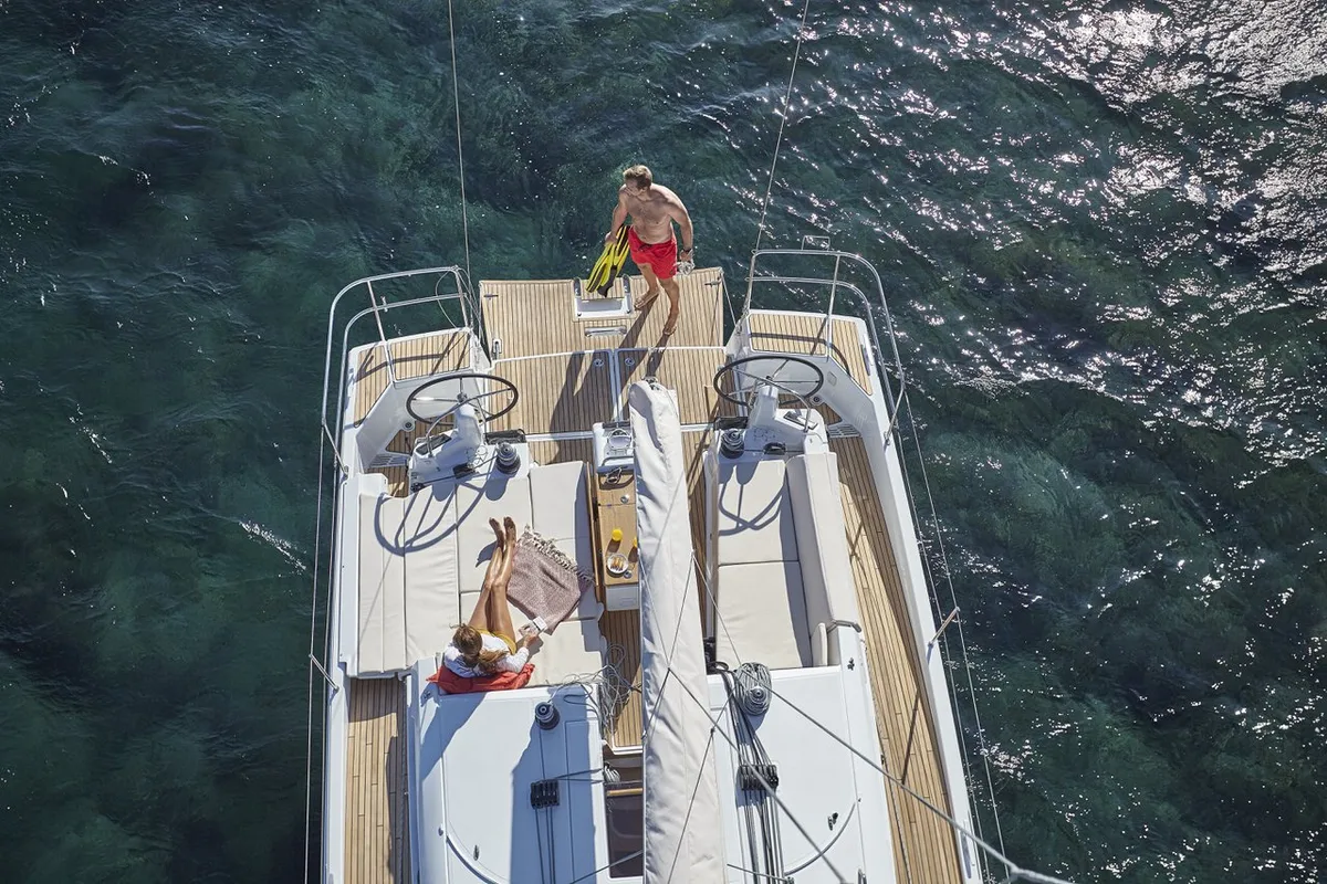 Deck of Sea Friends, a Jeanneau Sun Odyssey 440 sailboat at Marmaris, Turkey
