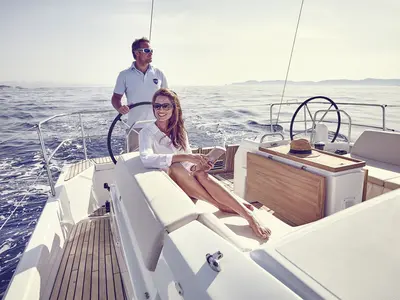 Cockpit of Sea Friends, a Jeanneau Sun Odyssey 440 sailboat at Marmaris, Turkey