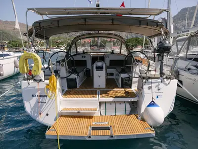 Deck of Sea Friends, a Jeanneau Sun Odyssey 440 sailboat at Marmaris, Turkey